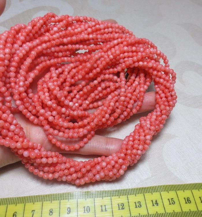 极美的 粉色珊瑚珠 多层 长项链 121.11克_极美