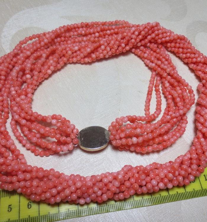 极美的 粉色珊瑚珠 多层 长项链 121.11克_极美