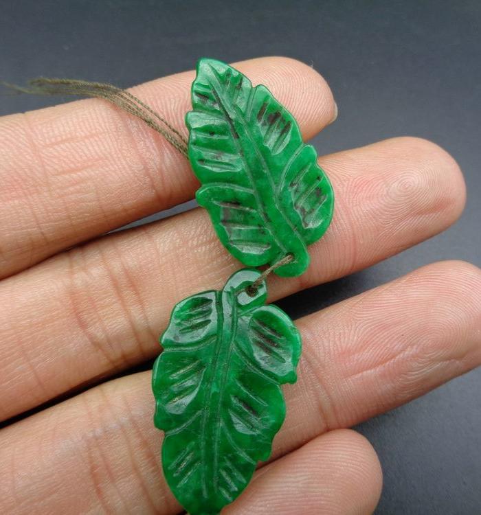 清代糯地满绿翡翠一夜富贵耳坠_清代糯地满绿