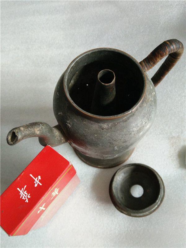 样式少见镶铜的多体组成的老锡温酒壶_样式少