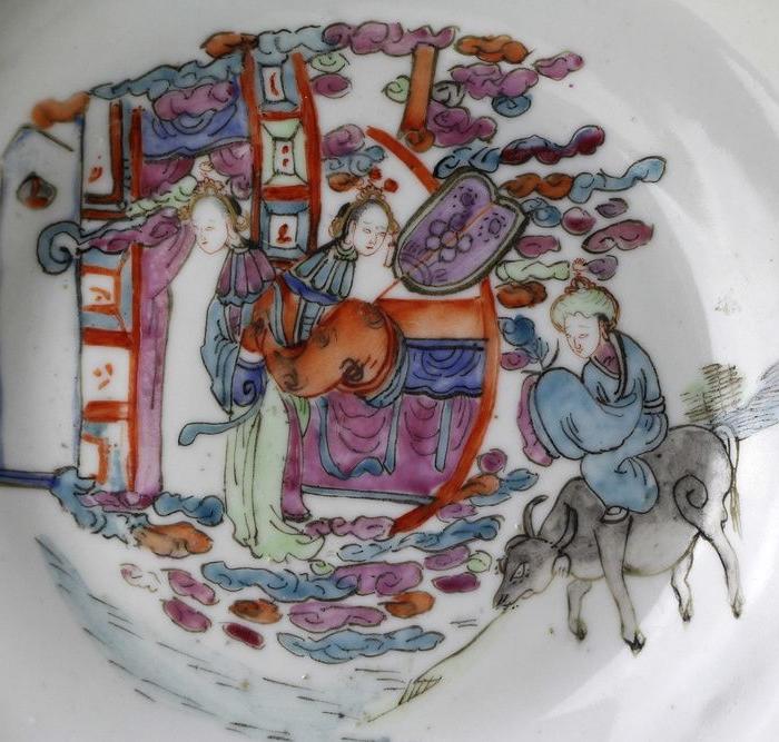 清光绪粉彩牛郎织女神话故事纹折腰葵口盘_清