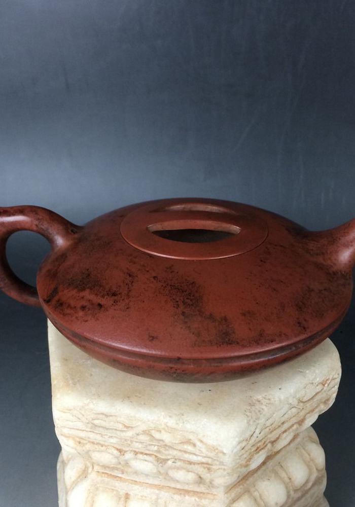 老紫砂壶农村一线收来的素面扁平紫砂壶古玩杂