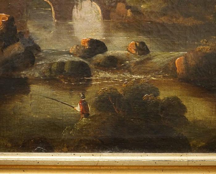 19世纪中叶英国古董油画碧溪垂钓图_19世纪