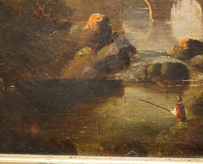 19世纪中叶英国古董油画碧溪垂钓图_19世纪