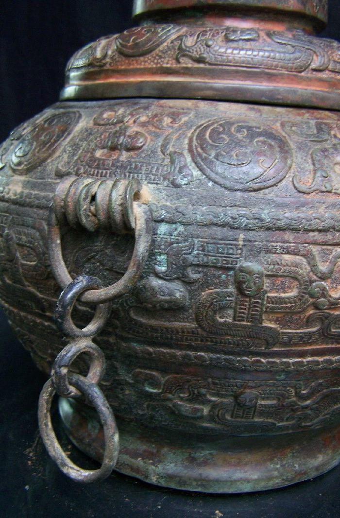 西周青铜女娲星际漫游图双连环耳18字铭带盖