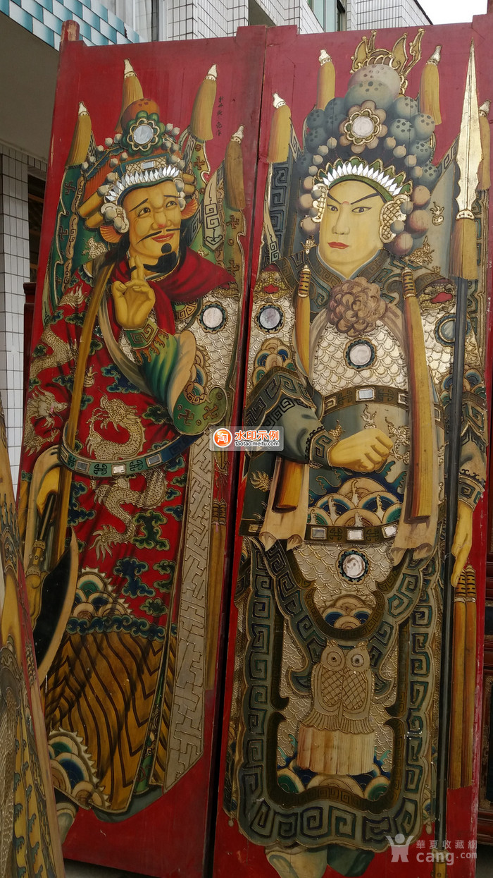 精美纯手绘豪华老门神一对老门