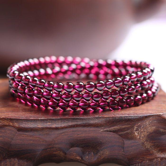 天然紫牙乌玫红色石榴石手链女3圈 多圈 美容