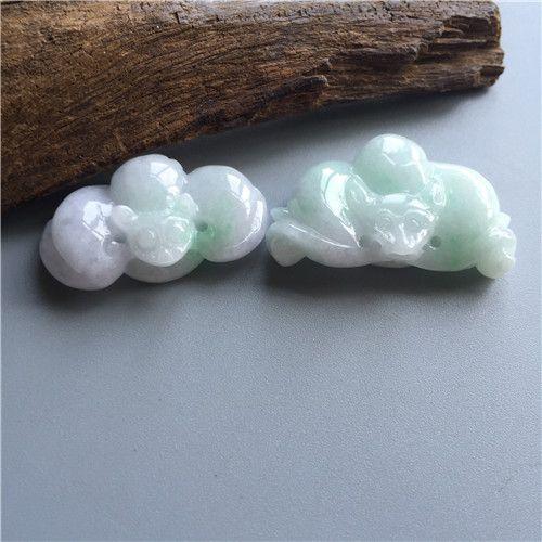 【玉泉文玩】k254创汇期紫罗兰飘绿翡翠福在