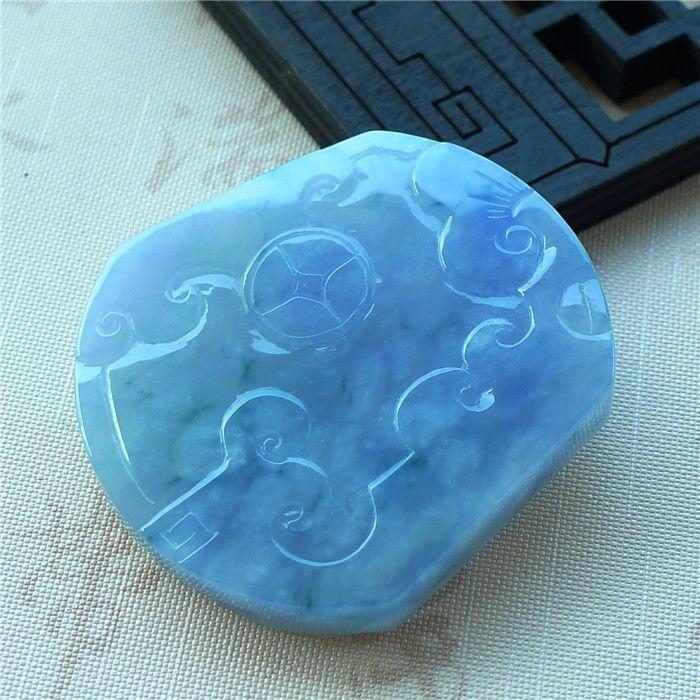 唯美珠宝~翡翠A货紫罗兰飘绿年年有余吊坠44