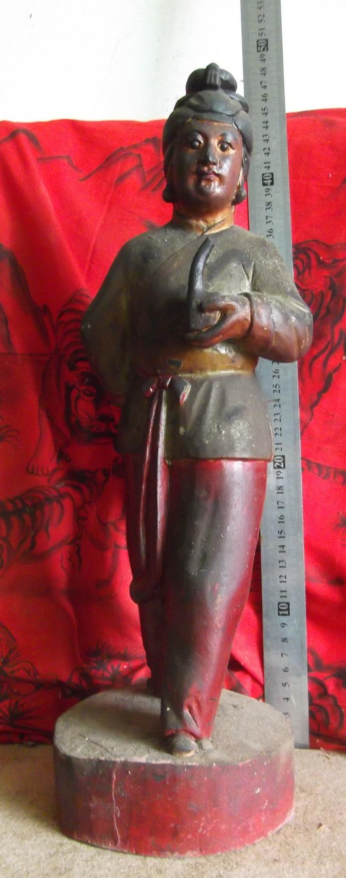 木雕像 女烟神,被香火熏蒸过的,包浆自然,后背开