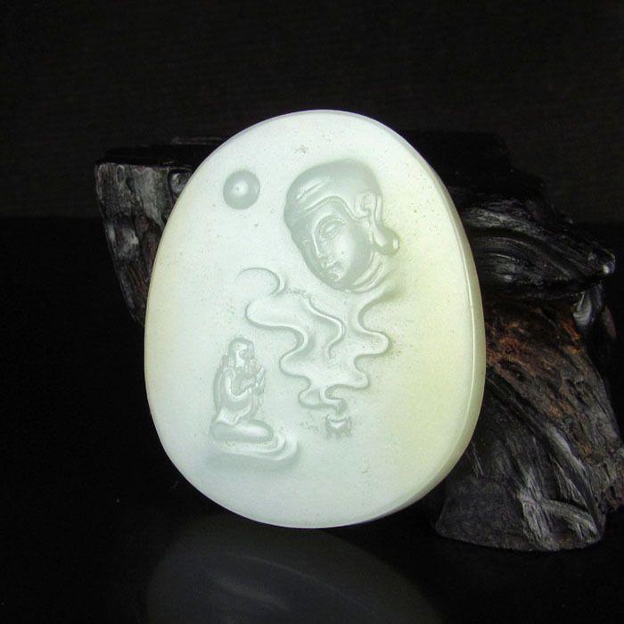 不议价和田玉精雕 一心向佛挂件_不议价和田玉