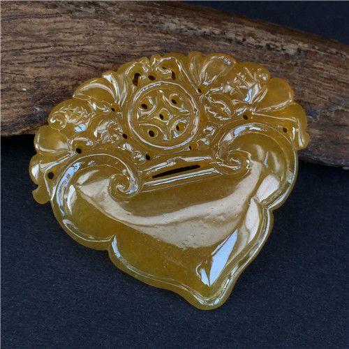 【玉泉文玩】k525解放初冰种纯黄翡翠福在眼