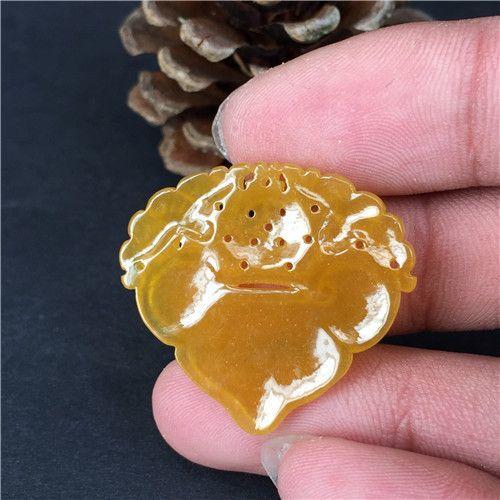 【玉泉文玩】k525解放初冰种纯黄翡翠福在眼