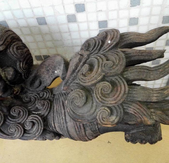 1726:晚清木雕房梁狮一只_1726:晚清木雕房梁