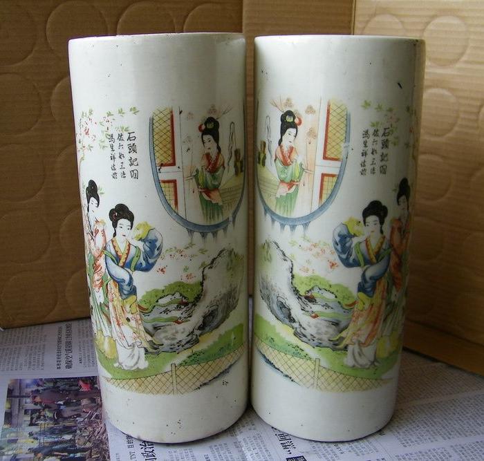 包老贴花红楼梦人物故事帽筒_包老贴花红楼梦