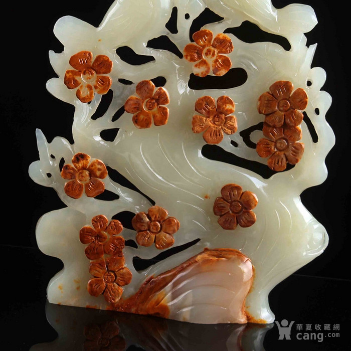 精品阿富汗白玉全手工精雕摆件阿富汗白玉双喜鹊登梅花摆件