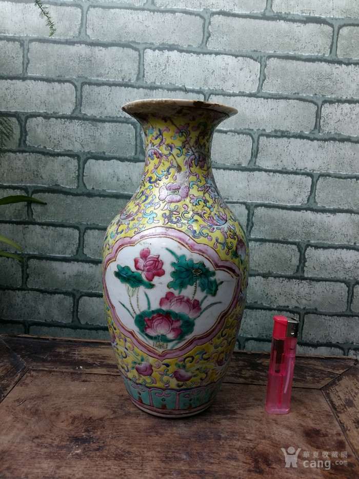 【江啸堂】藏品 古玩 清代粉彩荷花纹花瓶1只 瓷瓶老花瓶古董