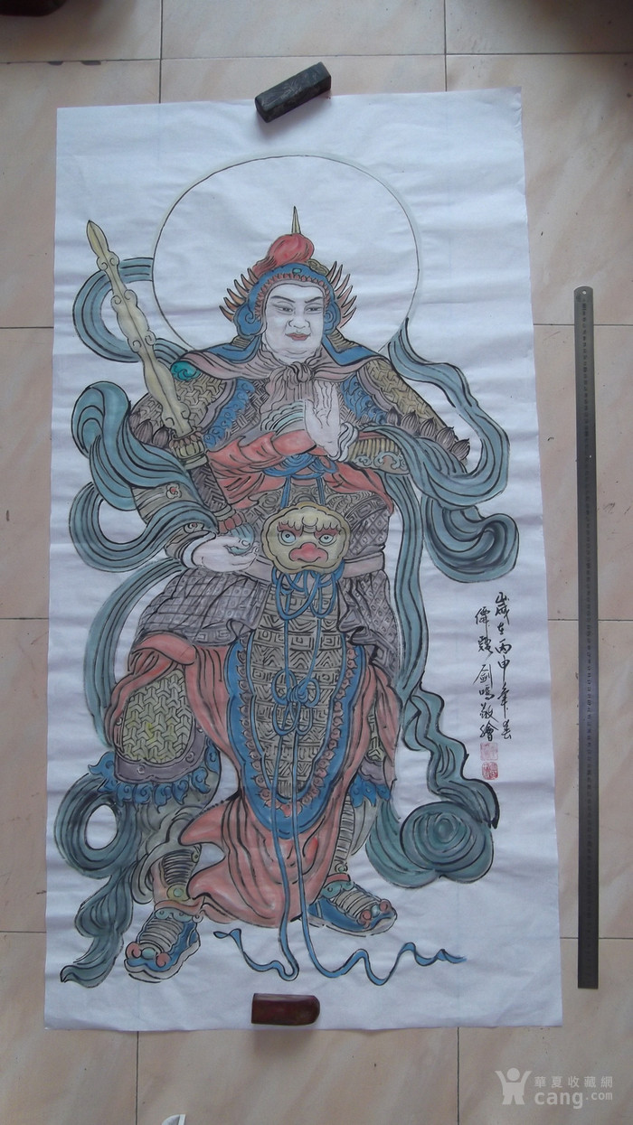 神像韦陀菩萨画像,尺寸大,包纯手工创作画,工笔重彩人物国画