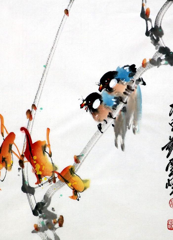 名家赵少昂风格花鸟国画云峰小品手绘写意花鸟