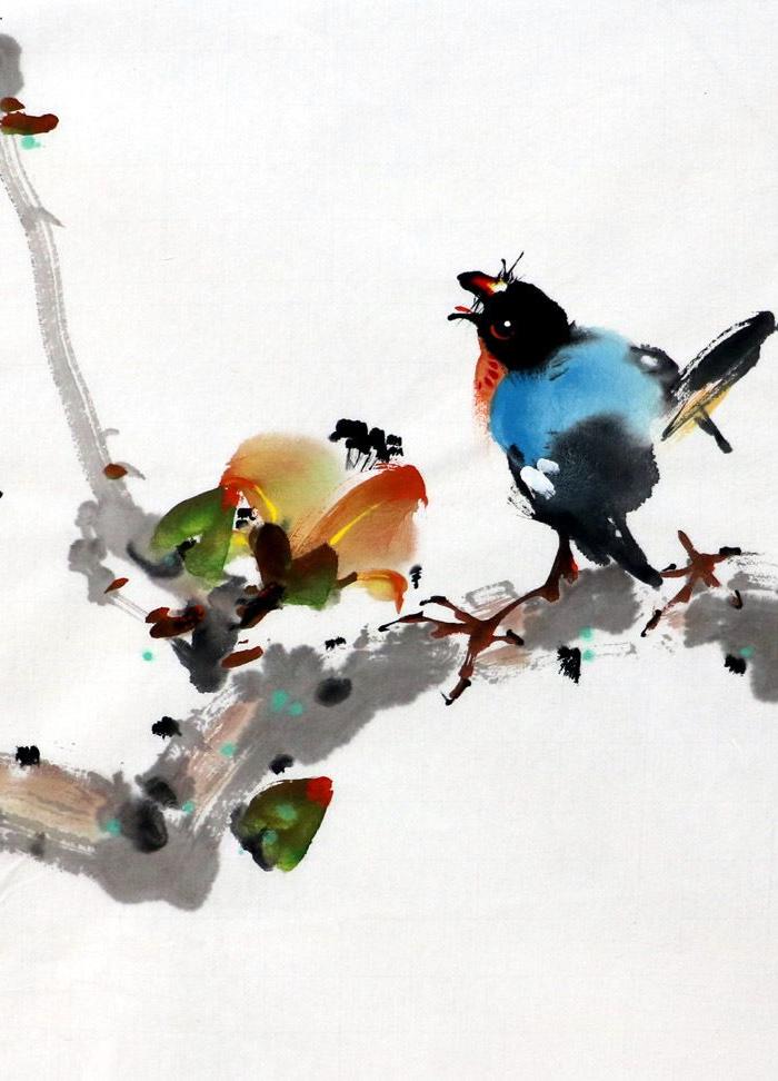 名家赵少昂风格花鸟国画云峰小品手绘写意花鸟