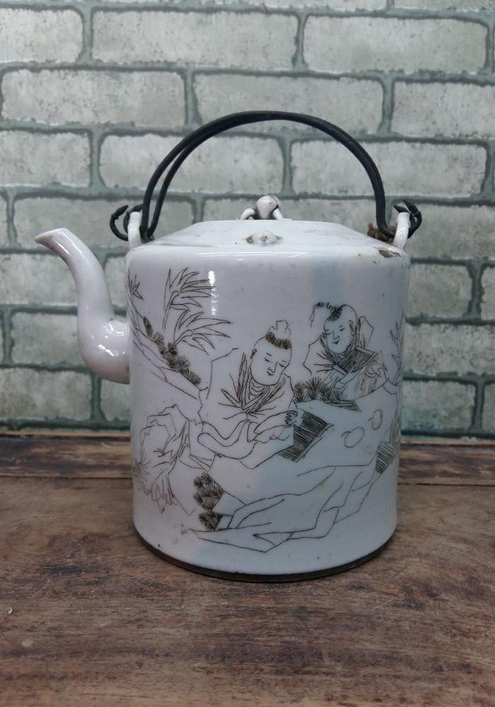 【江啸堂】藏品 古玩 清代名人刻画人物老茶壶