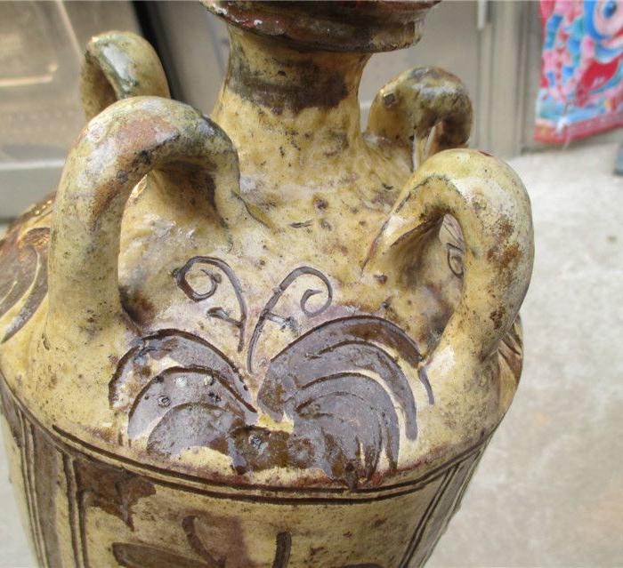 巨型坚挺昂立 台盘口趣味剔花垄四耳 高度赏陶