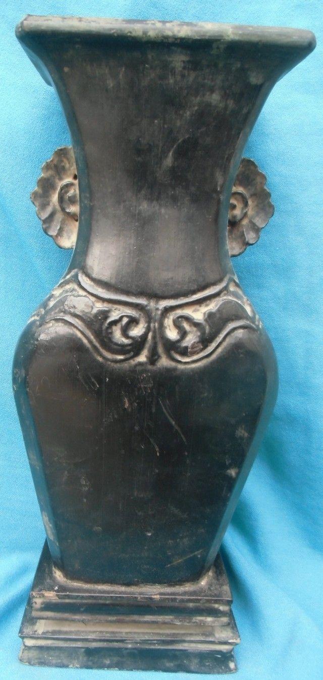 清代木雕花瓶 雕人物方形花瓶 高39.5公分_清代