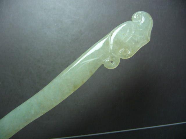 (超长全品)清代老坑冰种翡翠如意头扁长大发簪