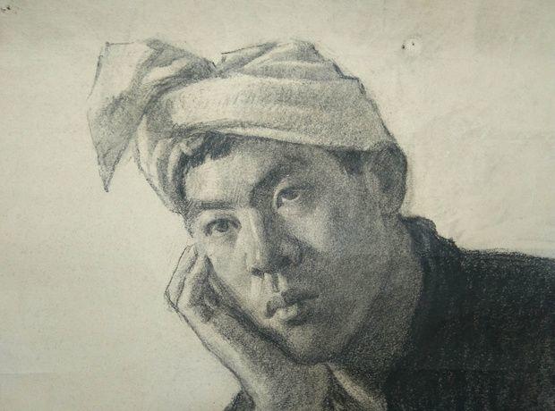 精美的文革手绘素描大幅人物画_精美的文革手