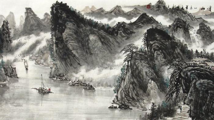 彭文章小六尺手绘国画山水水乡 山寨金秋等_彭