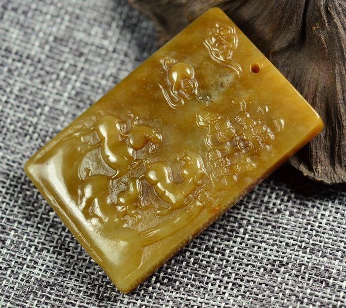 和田玉糖料三阳开泰玉牌_和田玉糖料三阳开泰