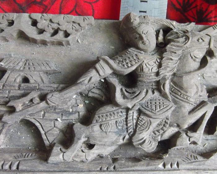 木雕长花板,三国演义故事张飞战吕布,还有两只