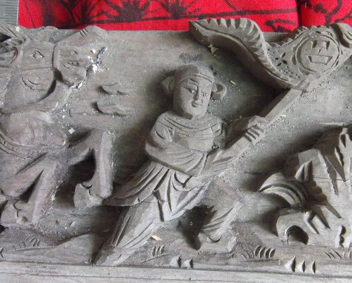 木雕长花板,三国演义故事张飞战吕布,还有两只