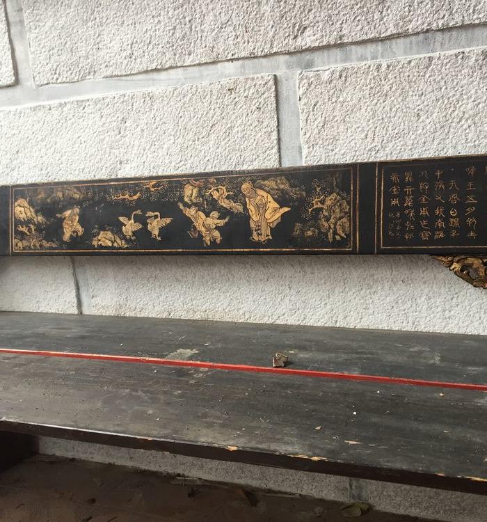 潮州精美铁笔画佛龛眉中间画人物两边题字漂亮