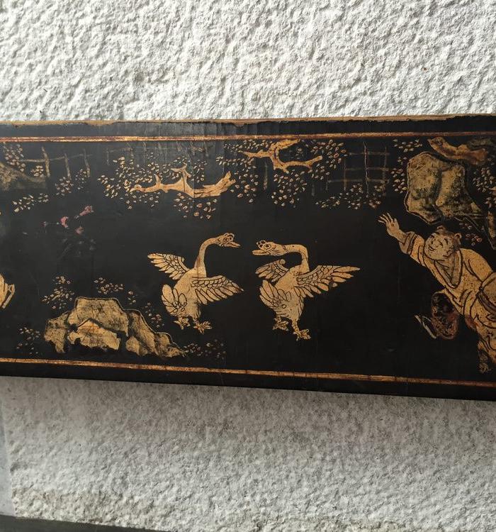 潮州精美铁笔画佛龛眉中间画人物两边题字漂亮