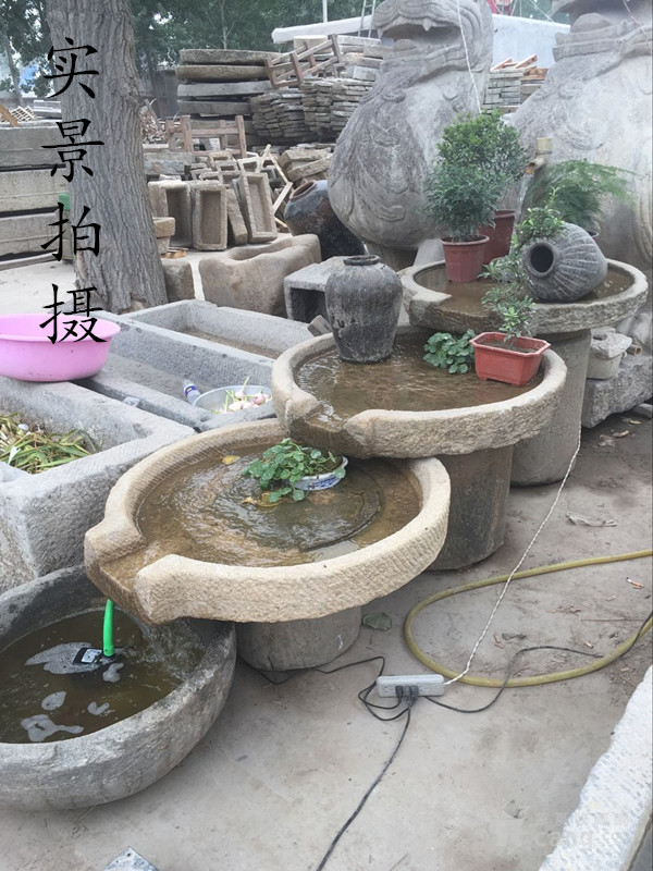 石雕流水槽 老磨盘 石槽组合流水景观 石槽流水庭院景观