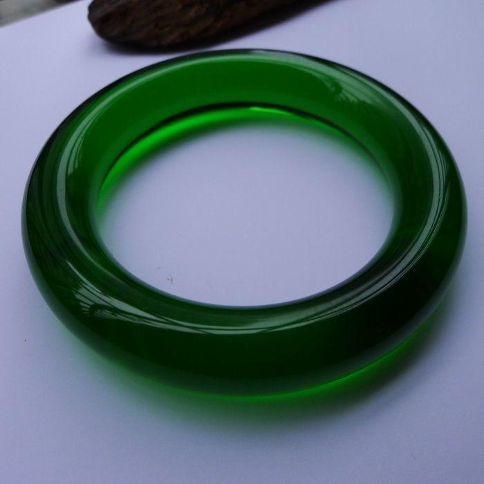 满绿玻璃种天然冰翠(葱岭玉)圆条手镯_满绿玻