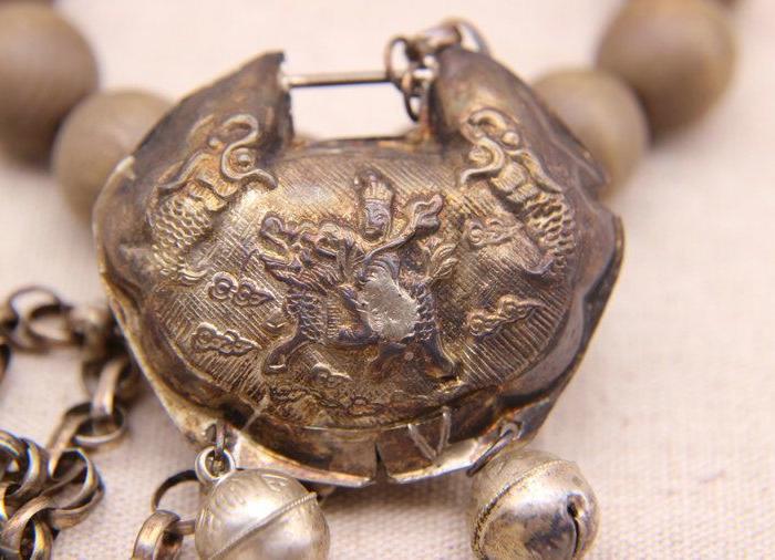 古玩收藏 清代 老银器 长命富贵锁 挂件 饰件_古