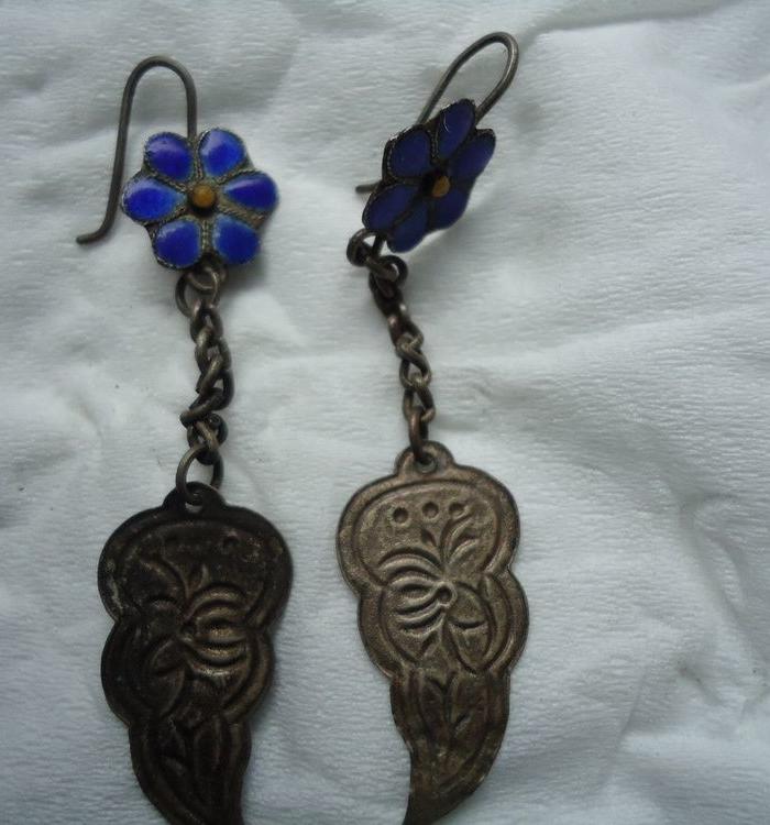 烧蓝银耳环一对_烧蓝银耳环一对价格_烧蓝银