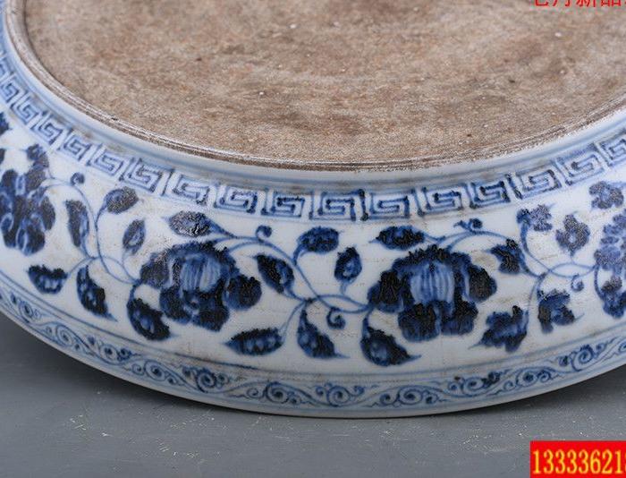 明代永乐年间青花0一束莲盘 8x43厘米_明代永