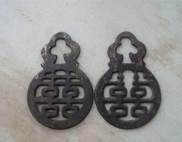 清代双喜铜婚帐挂钩一对。