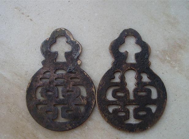 清代双喜铜婚帐挂钩一对。_清代双喜铜婚帐挂