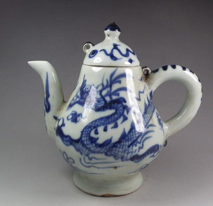 元青花云龙纹梨形茶壶_元青花云龙纹梨形茶壶