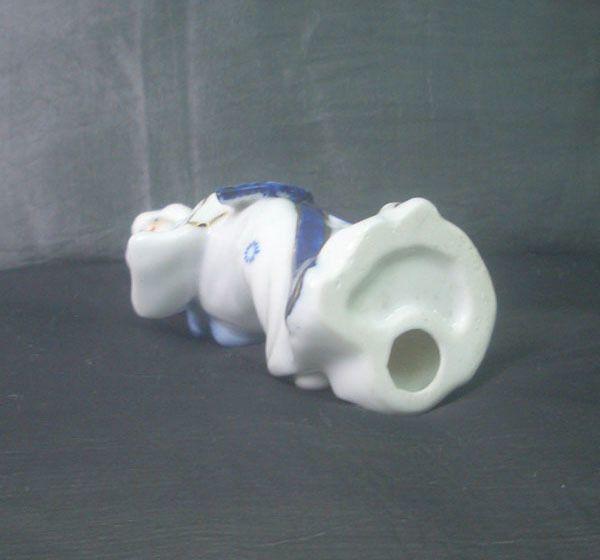 S31、80年代出口描金蓝釉日本持扇舞女瓷塑_