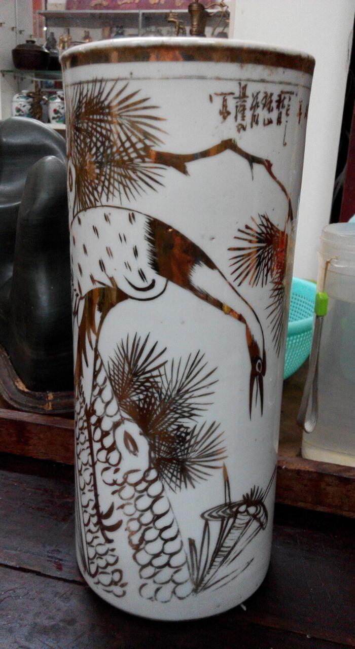 包老描金松鹤延年帽筒(全品)_包老描金松鹤延