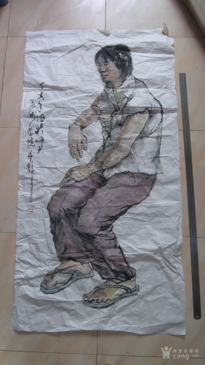 现在仕女人物模特写生作品国画,尺寸大,笔墨好,师大美院收的