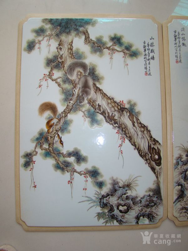 珠山八友粉彩大瓷板画一对