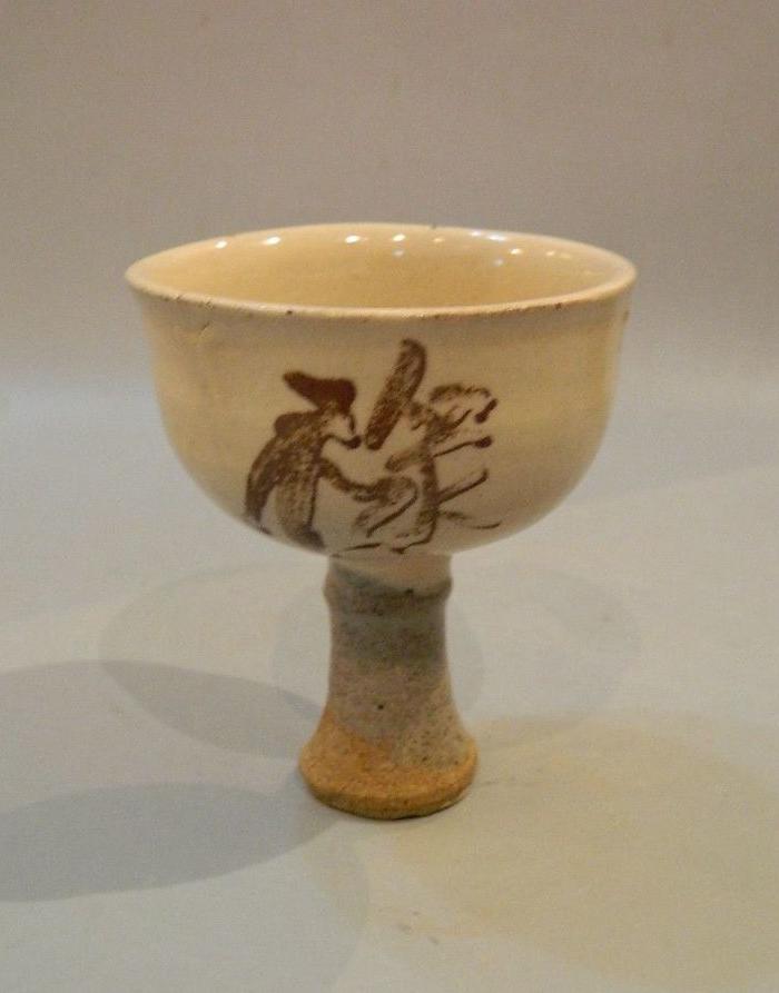 金代磁州窑系白釉福禄高足杯_金代磁州窑系