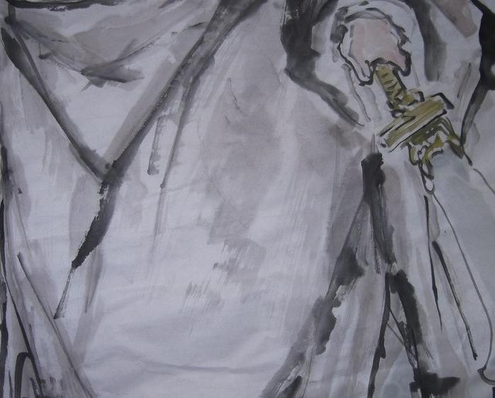 写意人物画国画,关公站相画像,水墨淡彩,画的那