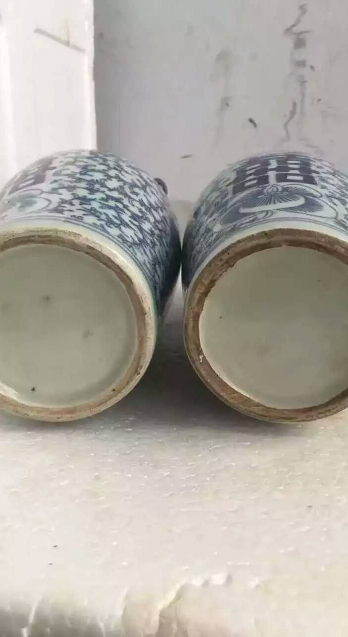 一对青花喜字瓶_一对青花喜字瓶价格_一对青